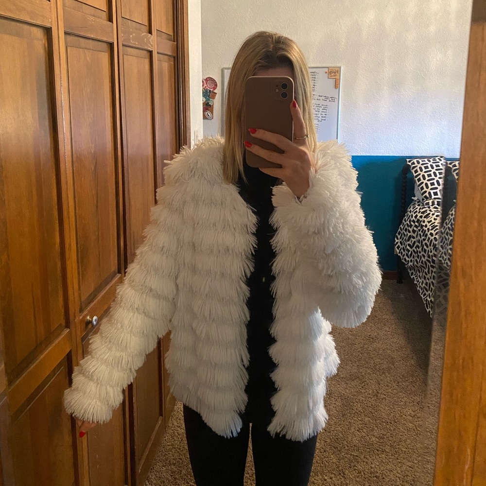 White fuzzy jacket